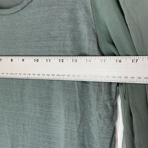 Kim & Cami Puff Sleeve Top M Sage Green Blouse Textured Knit Chiffon Sleeves - Picture 4 of 7